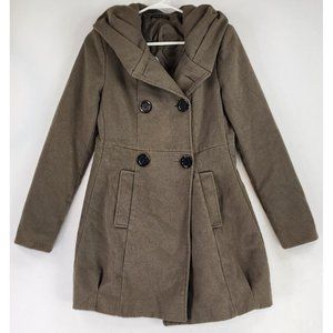 Made In Italy Jacket Womens Small Army Green Hooded Button Up Casual Over Coat